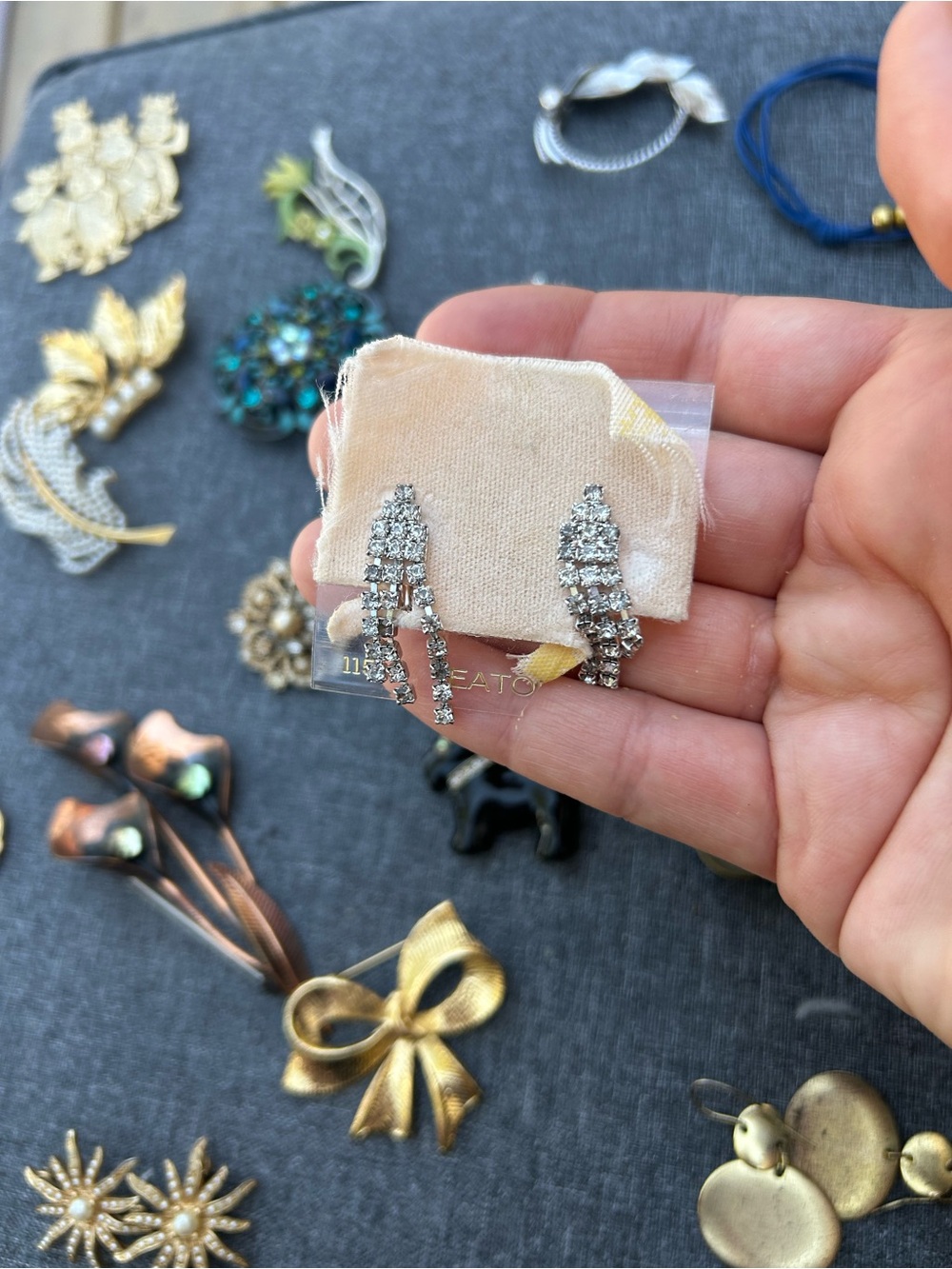 Vintage Crystal Cascade Silver-Tone Drop Earrings and a broach